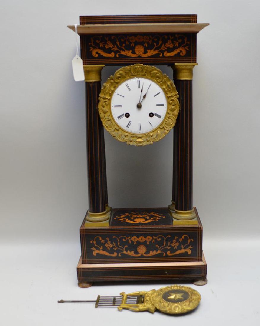 Antique Gilt Metal & Inlaid Wood Portico Clock, with (1 of 8)