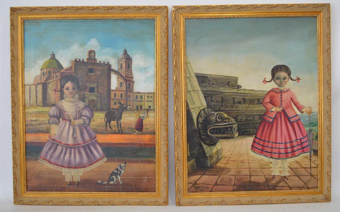2 Paintings by: Agapito Labios (MEXICAN, 1898–1996): 2 Paintings by: Agapito Labios (MEXICAN, 1898–1996) oil on canvas, Young Girls, canvas size 24 x 18 inches