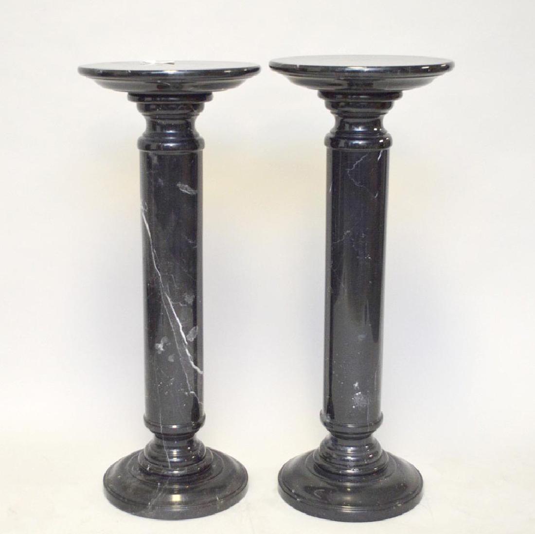 Pr. Round Marble Pedestals black w/ grey lines.  40 (1 of 4)