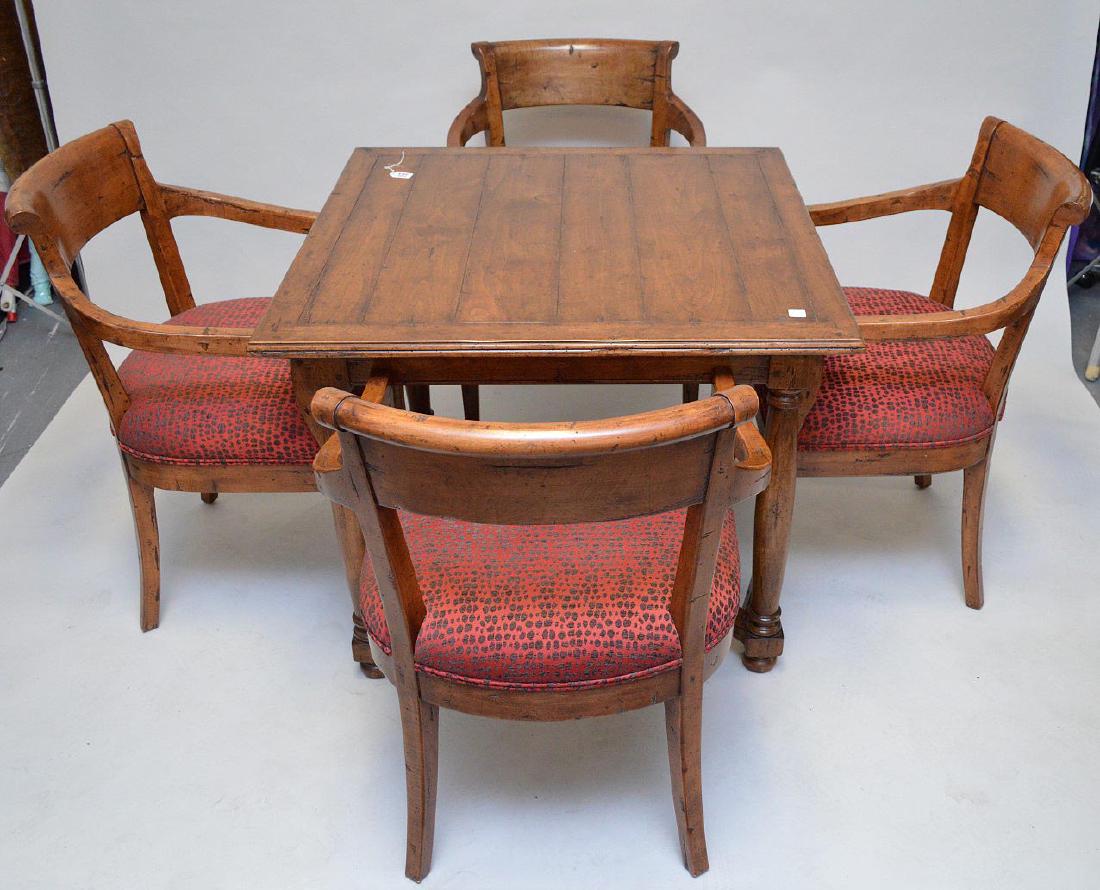 Fruitwood games table with 4 arm chairs, 29"h x 37"w (1 of 3)