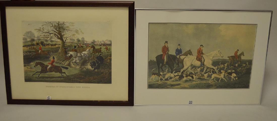 2 old Hunt scene Prints: Renewal of acquaintance with (1 of 3)