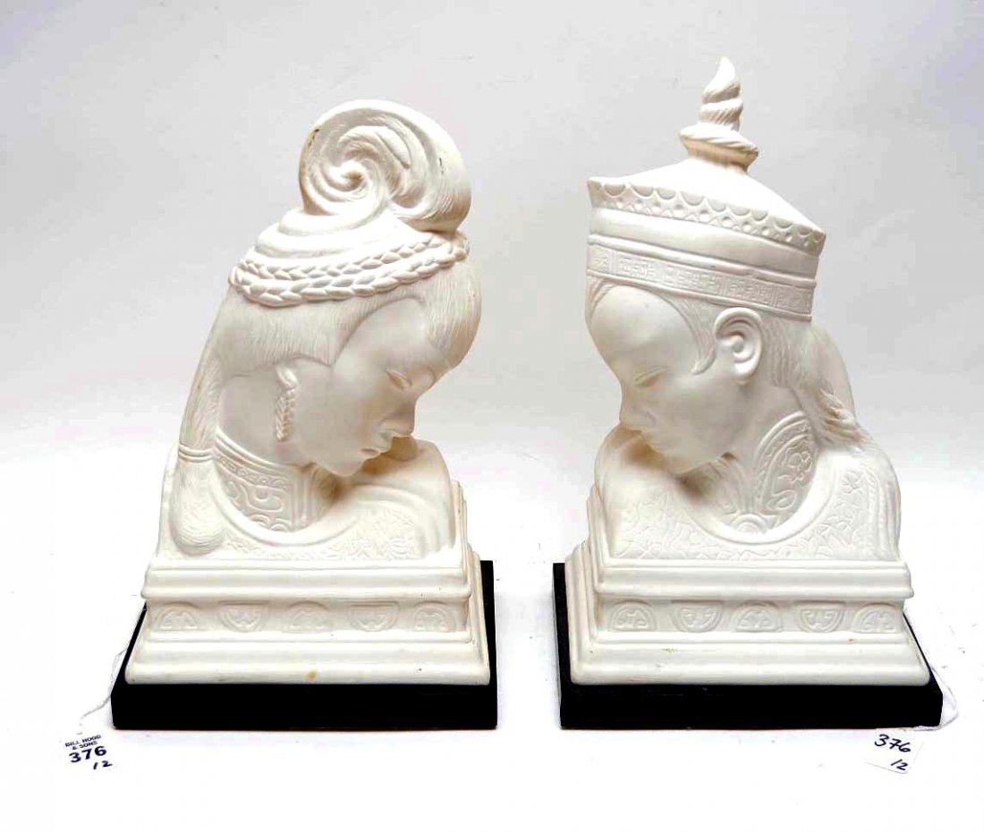 Pair of Bisque Southeast Asian Sculptures, depicting a (1 of 3)