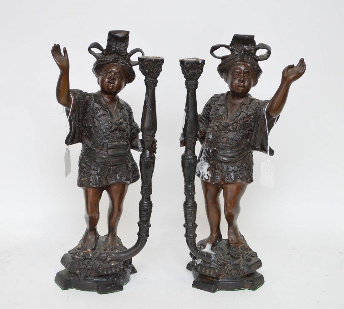 Pair Of Patinated Bronze  Blackamoor Candlesticks (1 of 3)
