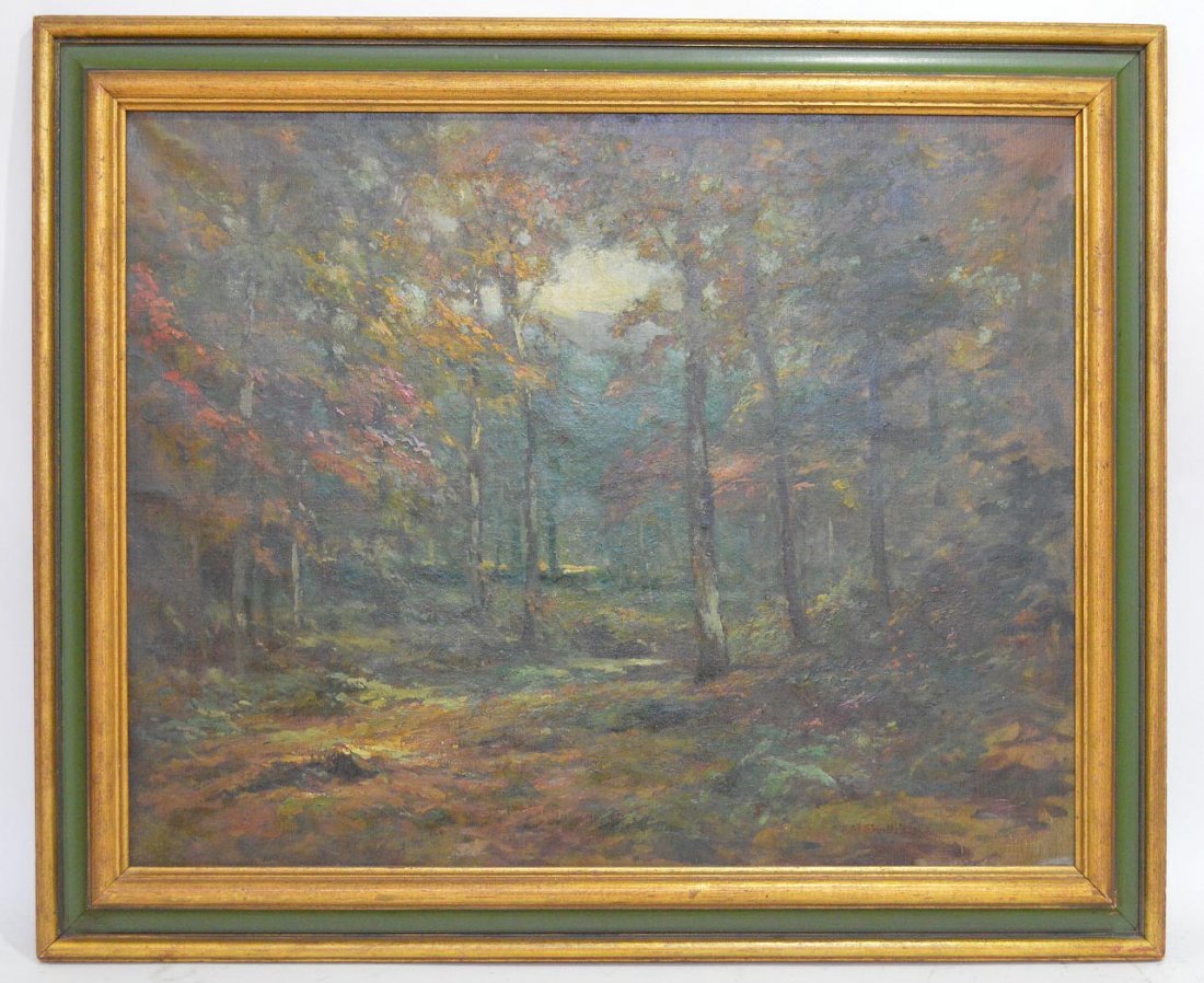 American School oil forest landscape illegibly signed (1 of 4)