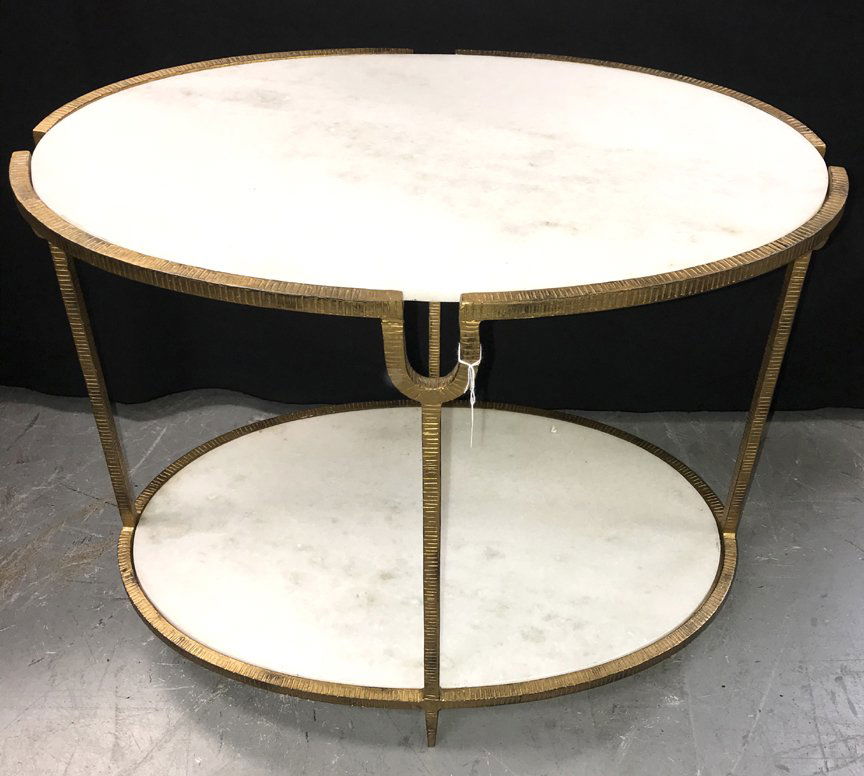 Horchow Olivia Gilt Welded Iron Marble Side Table