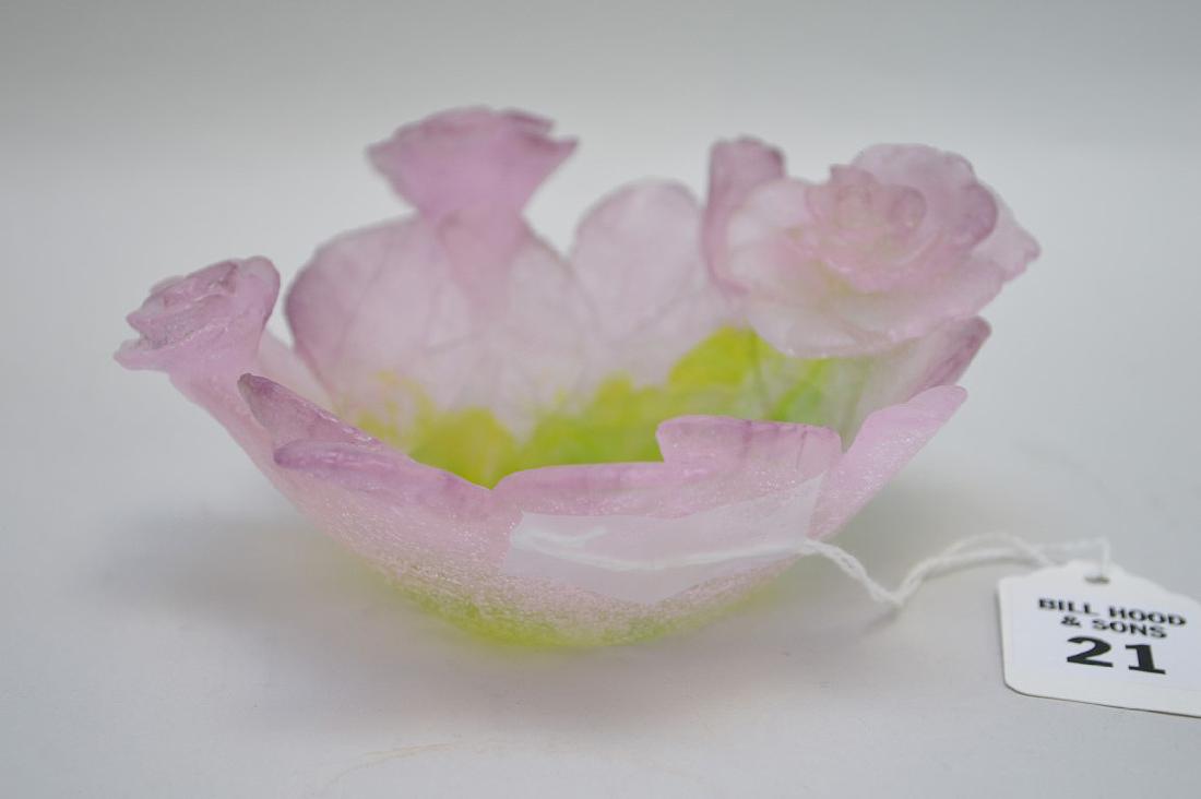 Daum France Pate de Verre Rose Bowl - Signed "Daum (1 of 4)