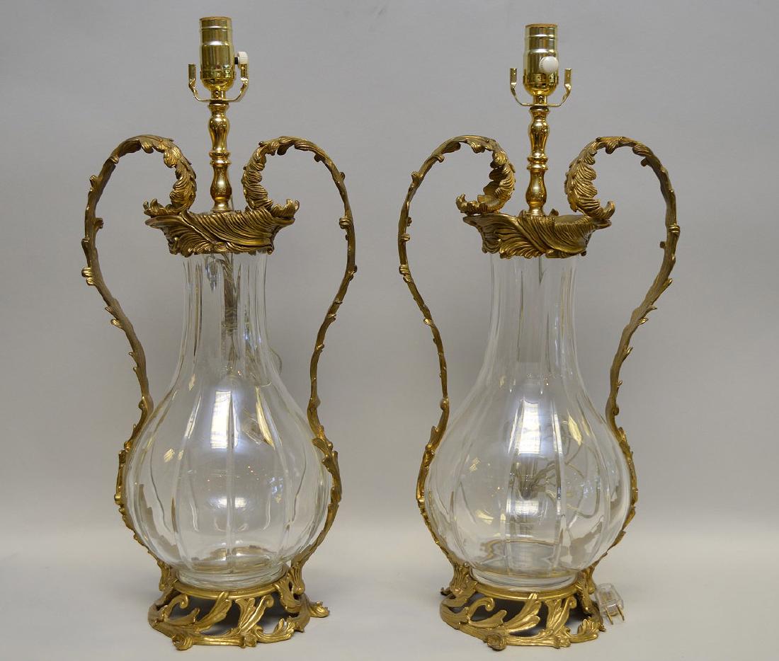 Pair of Bronze & Glass Rococo-Style Lamps - Handles, (1 of 10)