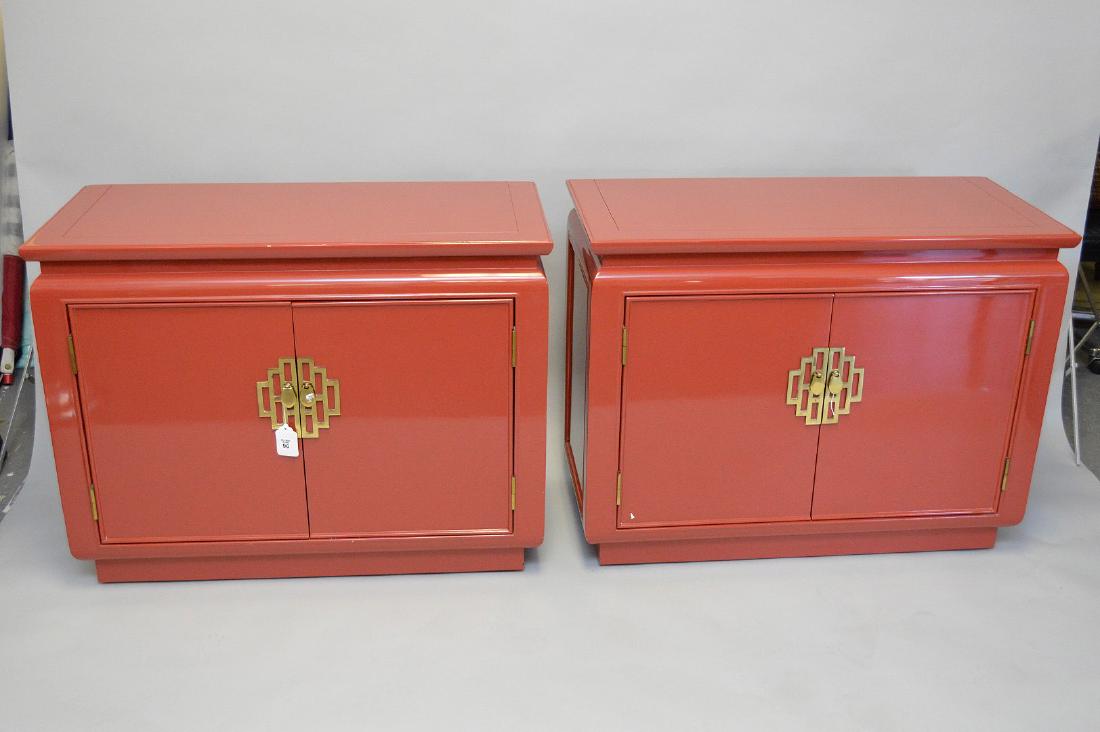 Pair oriental style red lacquer consoles with brass (1 of 6)