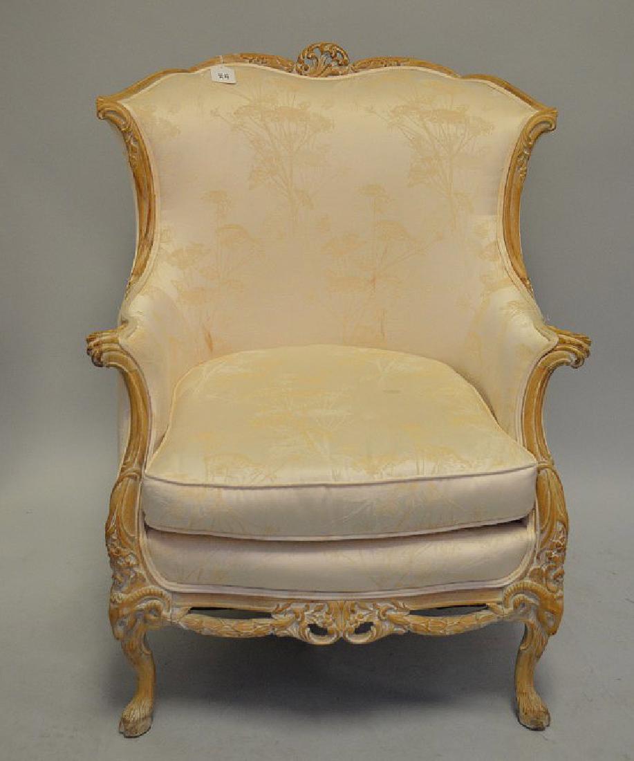 Carved white washed frame single arm chair (1 of 9)