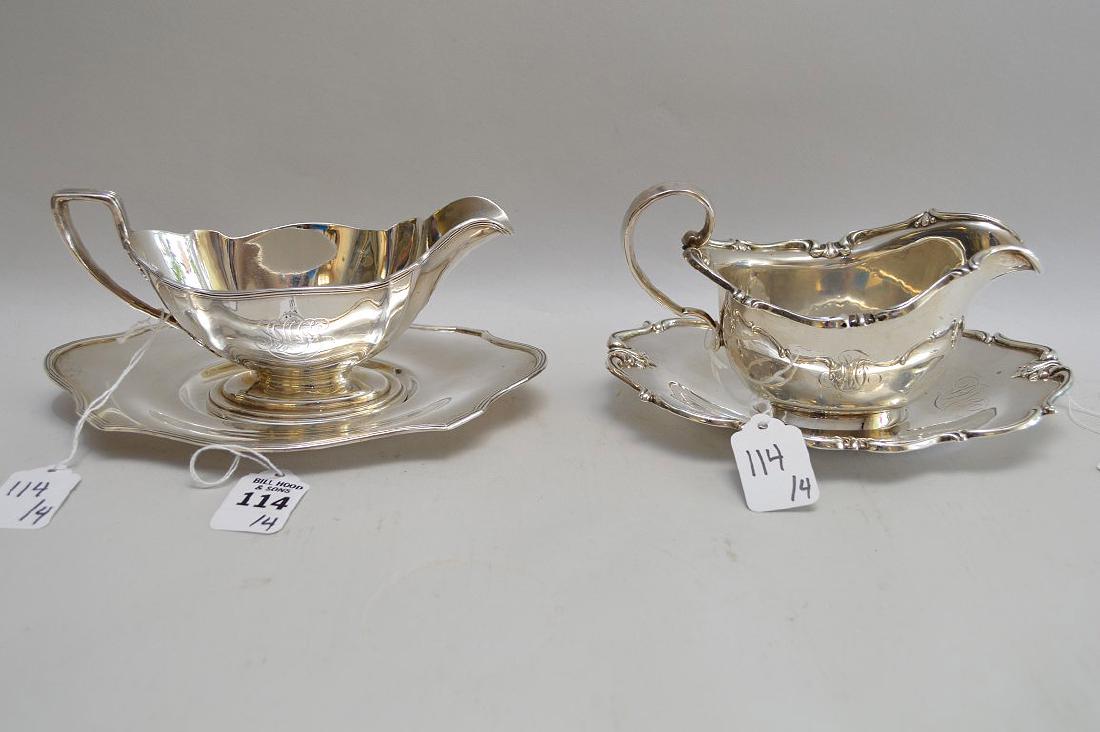 Two Sterling Silver Gravy Boats & Trays Gorham & Frank (1 of 4)