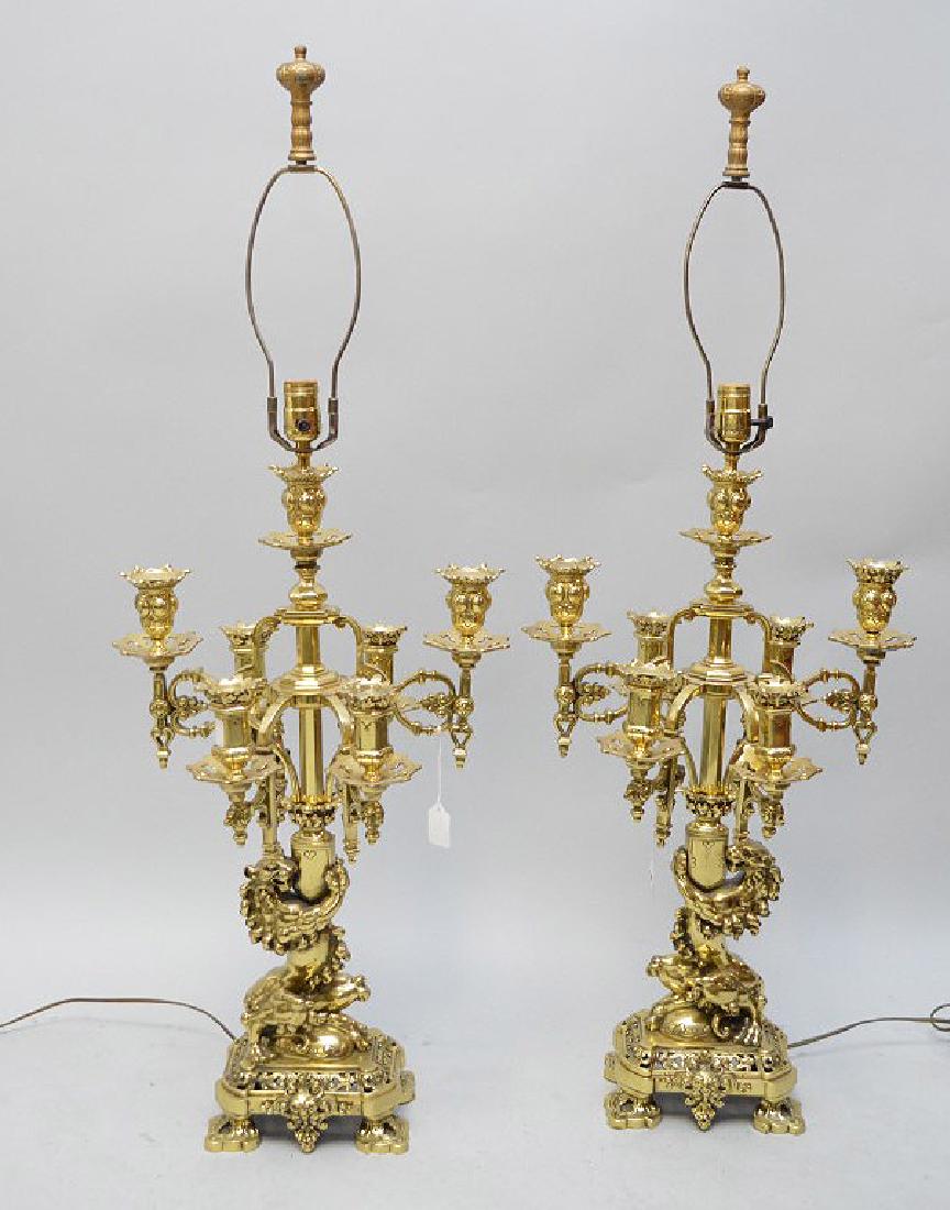Pair of Continental Brass Lion Themed 7-Light (1 of 4)