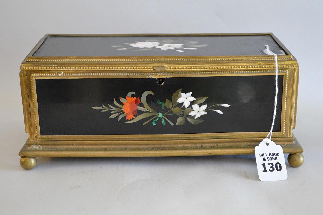 Gilt Metal & Pietra Dura Box.  Condition: The fabric is (1 of 6)
