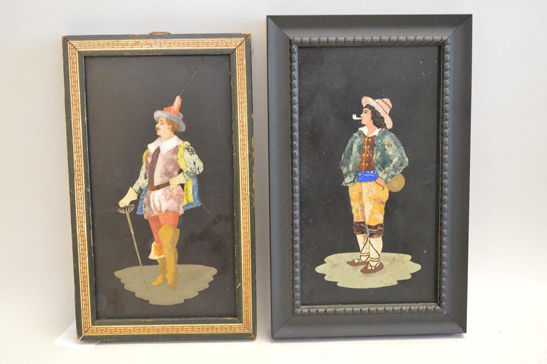 2 Framed Pietra Dura Plaques.  One Plaque depicting a (1 of 4)