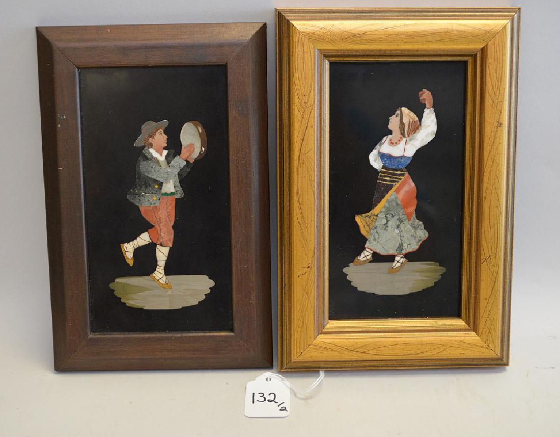 2 Framed Pietra Dura Plaques.  One Plaque depicting a (1 of 5)