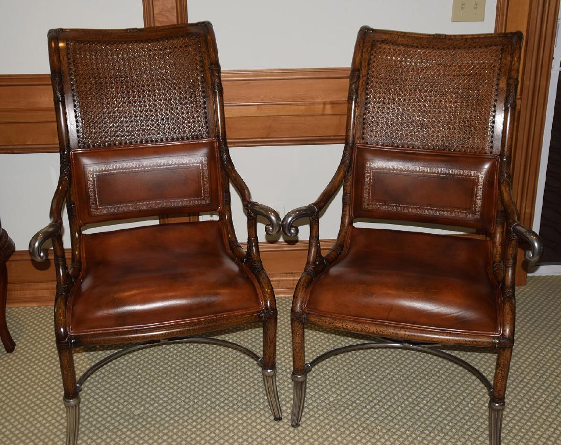 Pair double caned back leather seat arm chairs with (1 of 4)