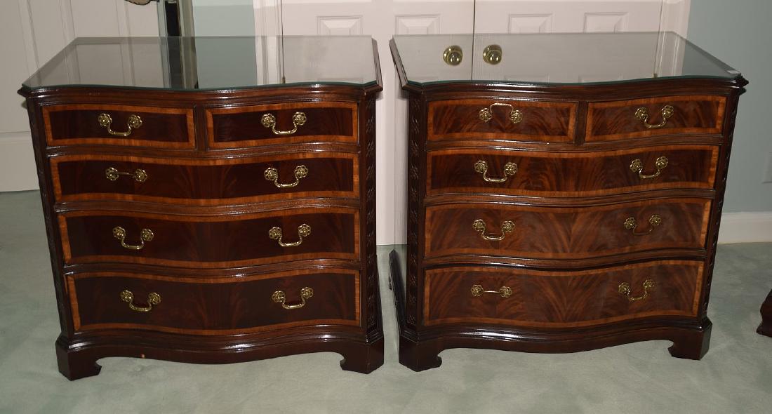 Pair mahogany serpentine 5 drawer chest, American (1 of 9)