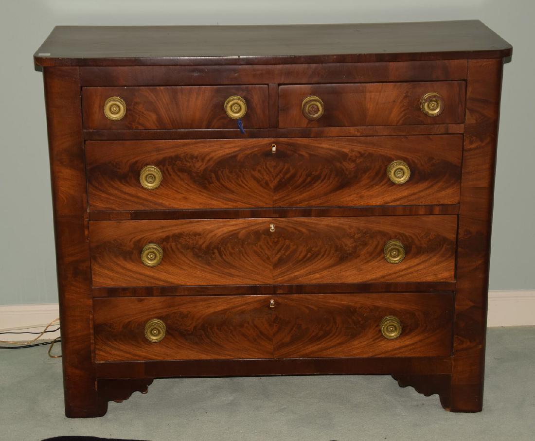 19th c. burled wood mahogany 5 drawer chest with brass (1 of 6)