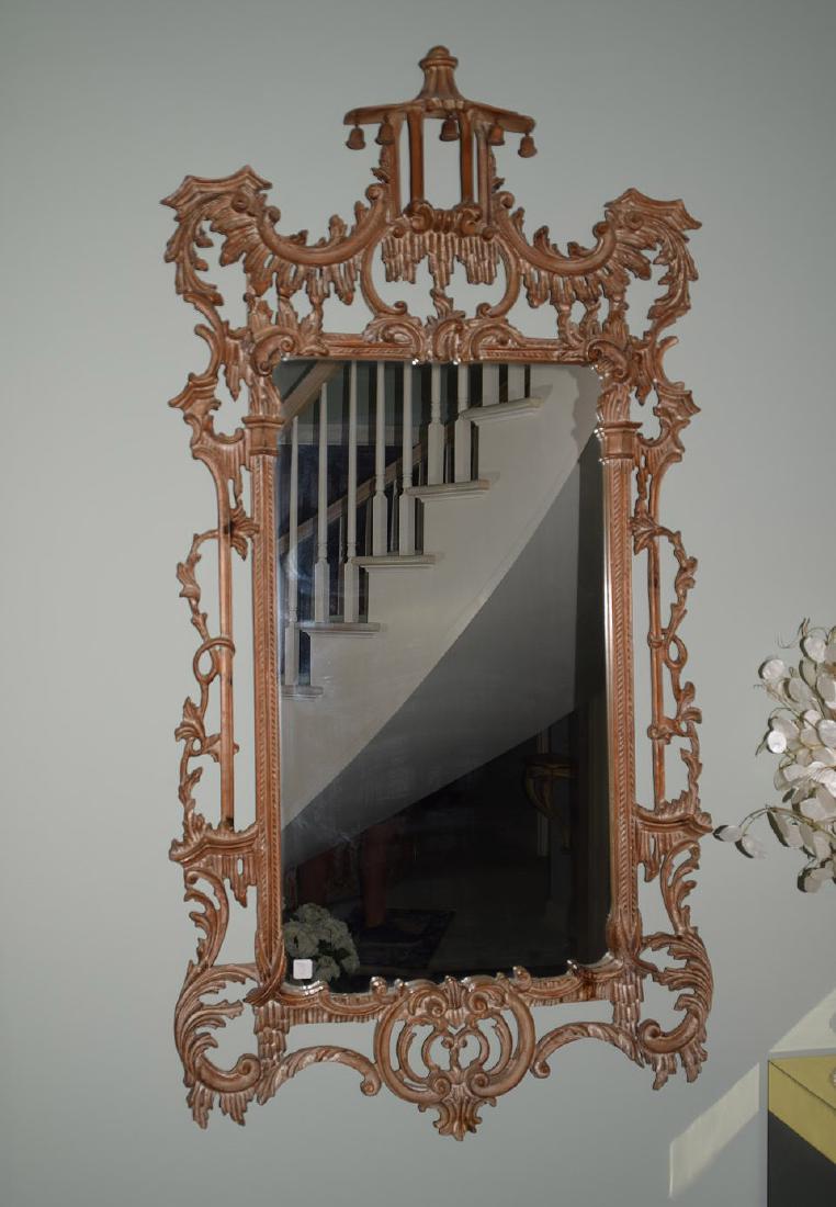 19th c. mirror with white wash finish, carved Pagoda (1 of 3)