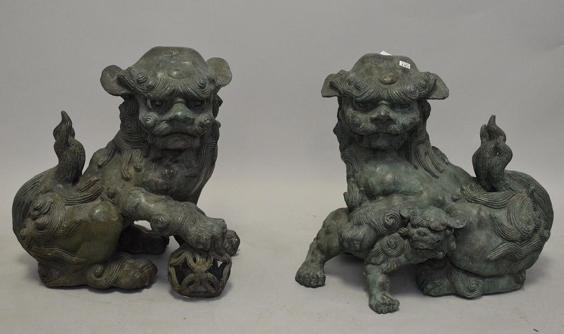 Pair Bronze foo dogs, 27"h x 22"w (1 of 9)