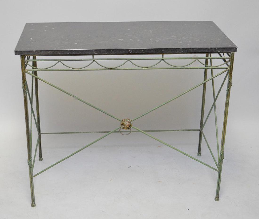 Verdigris metal frame console with black marble style (1 of 4)