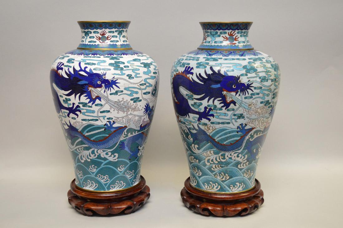 Pair Large Cloisonné Vases.  Condition: one vase has a (1 of 8)