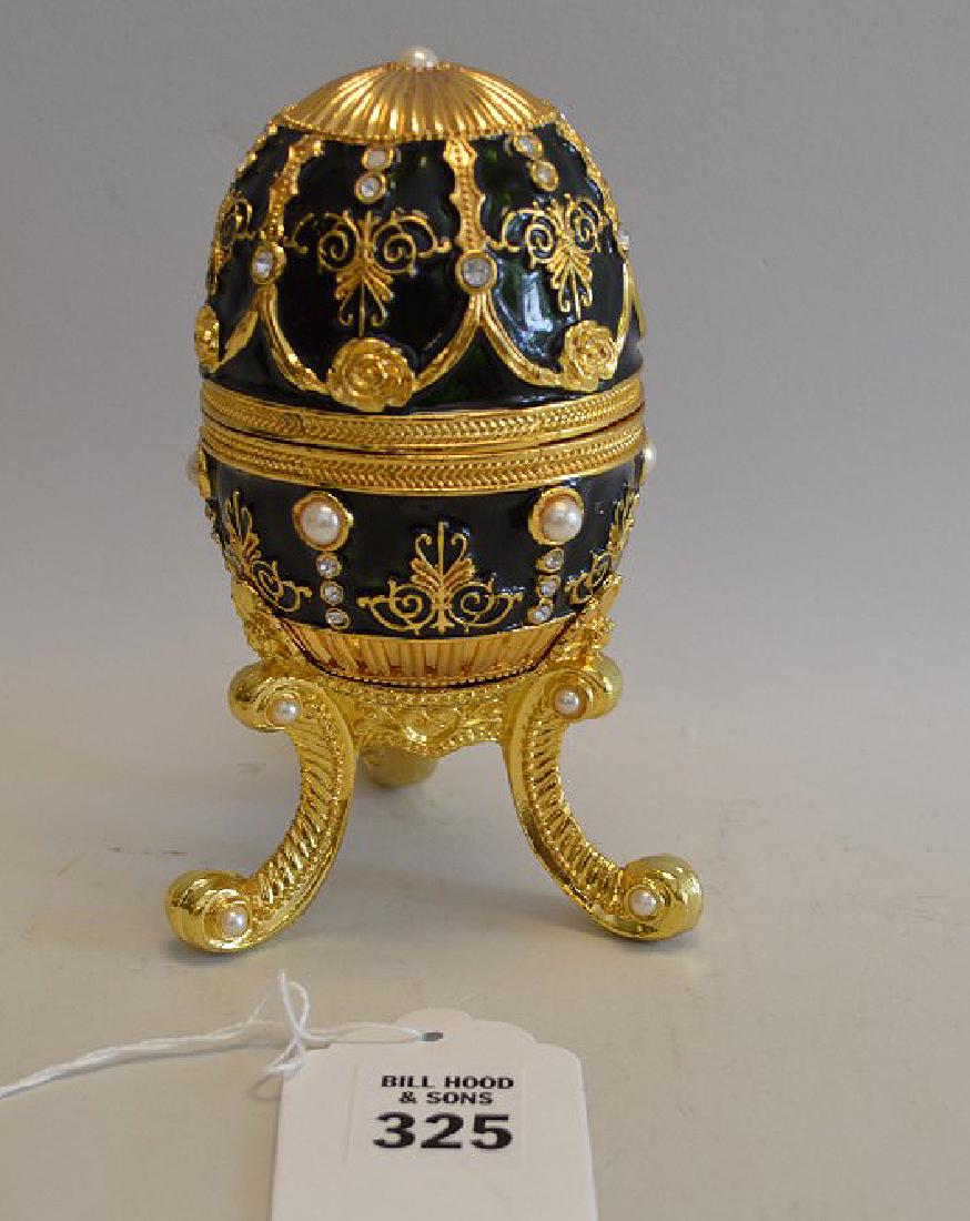 Faberge style enameled music egg box, 8 1/2"h: Faberge style enameled music egg box, 8 1/2"h