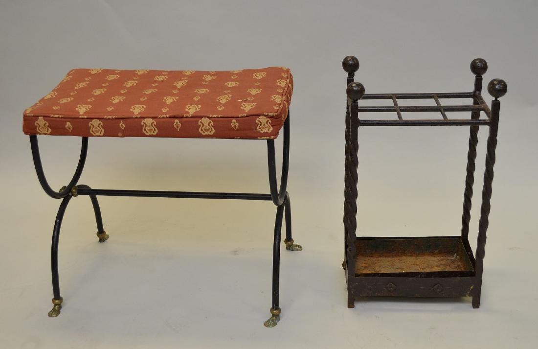 Curule iron bench and iron umbrella stand on paw feet, (1 of 2)