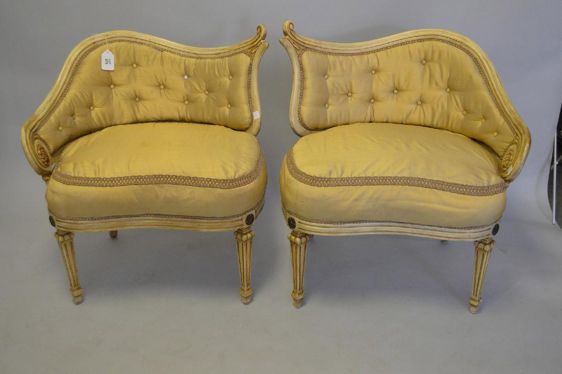 Pair Italian chairs, shaped frame and tufted silk (1 of 4)