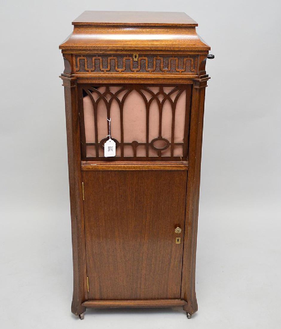Mahogany cased antique Edison phonograph, 52" x 22" x: Mahogany cased antique Edison phonograph, 52" x 22" x 21"