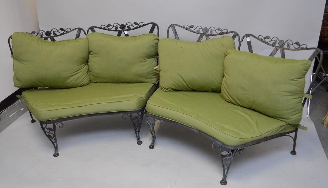 Pair vintage iron garden settees, weathered (1 of 5)