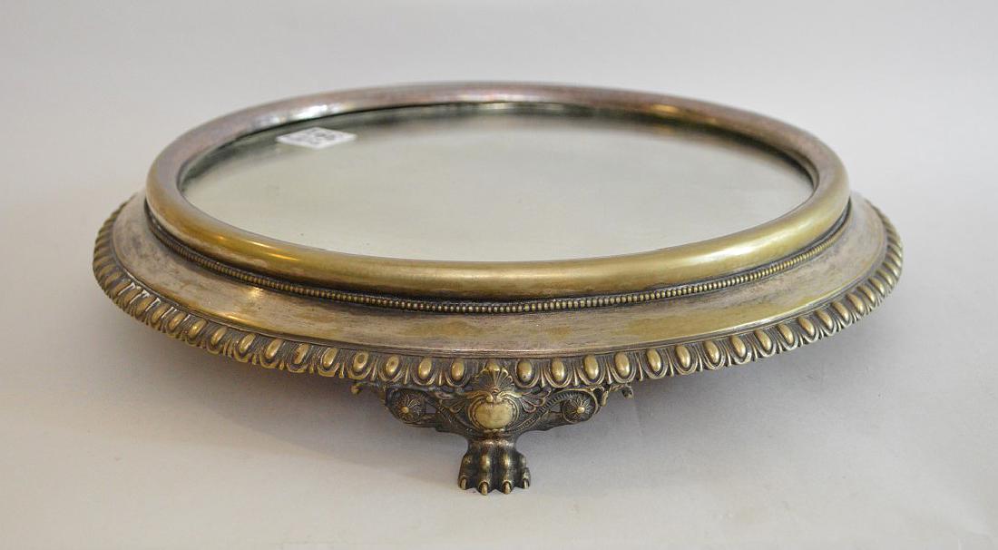 Silverplated plateau on 3 hairy paw feet, 3"h x 13"w (1 of 5)