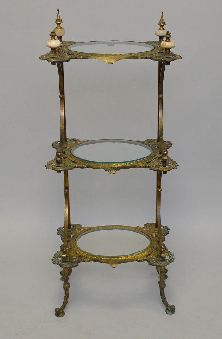 Solid brass curio stand with onyx finials & oval insert (1 of 7)