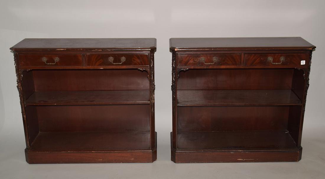 Pair mahogany bookcases with carved stiles, 2 drawers (1 of 5)
