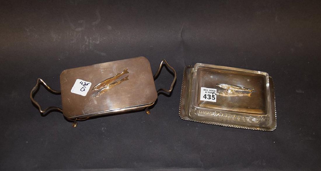 2 Sardine boxes, silverplate frame with glass inserts (1 of 3)