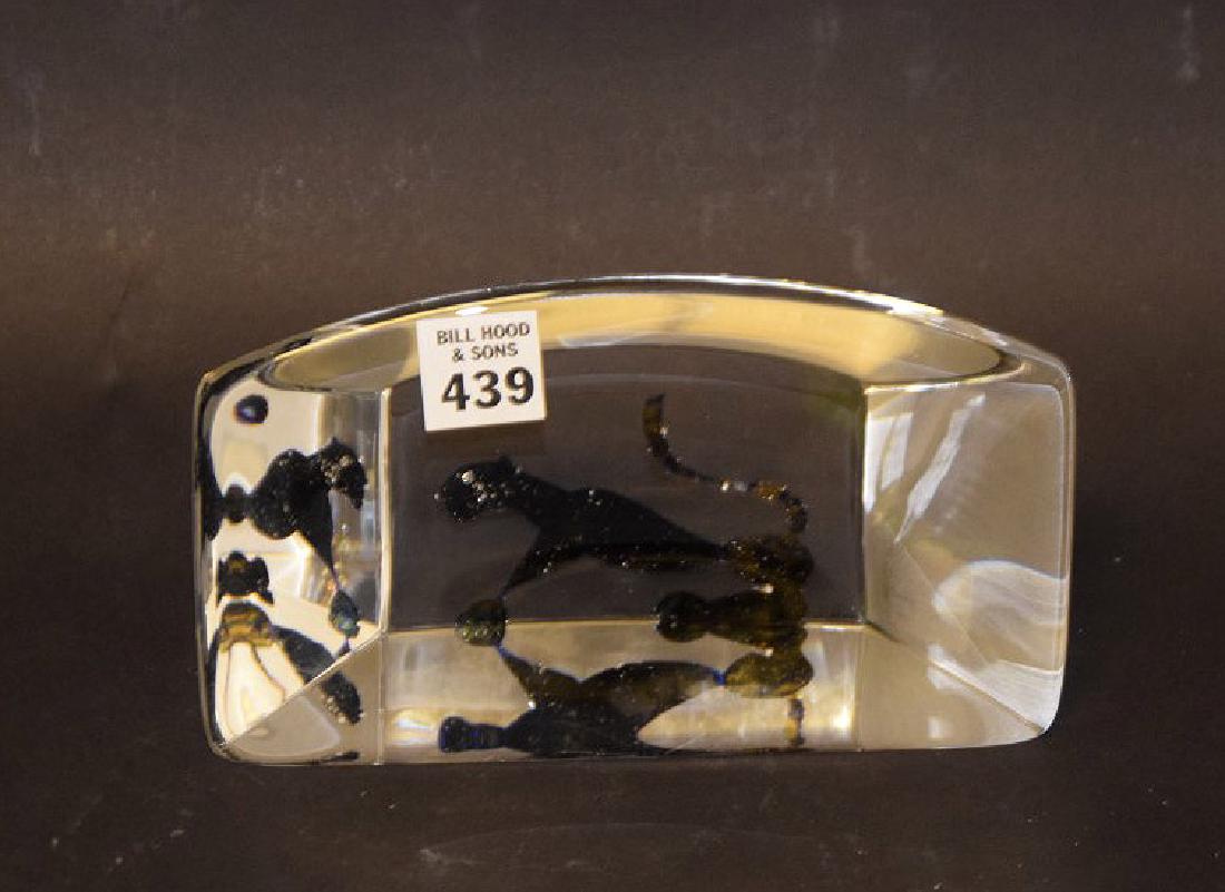 Heavy glass sculpture with wild cat, 4 3/8"h x 7 3/8"w: Heavy glass sculpture with wild cat, 4 3/8"h x 7 3/8"w