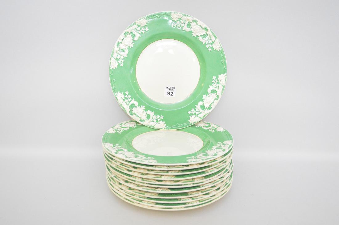 12 English dinner plates, George Jones, green border &: 12 English dinner plates, George Jones, green border & cream