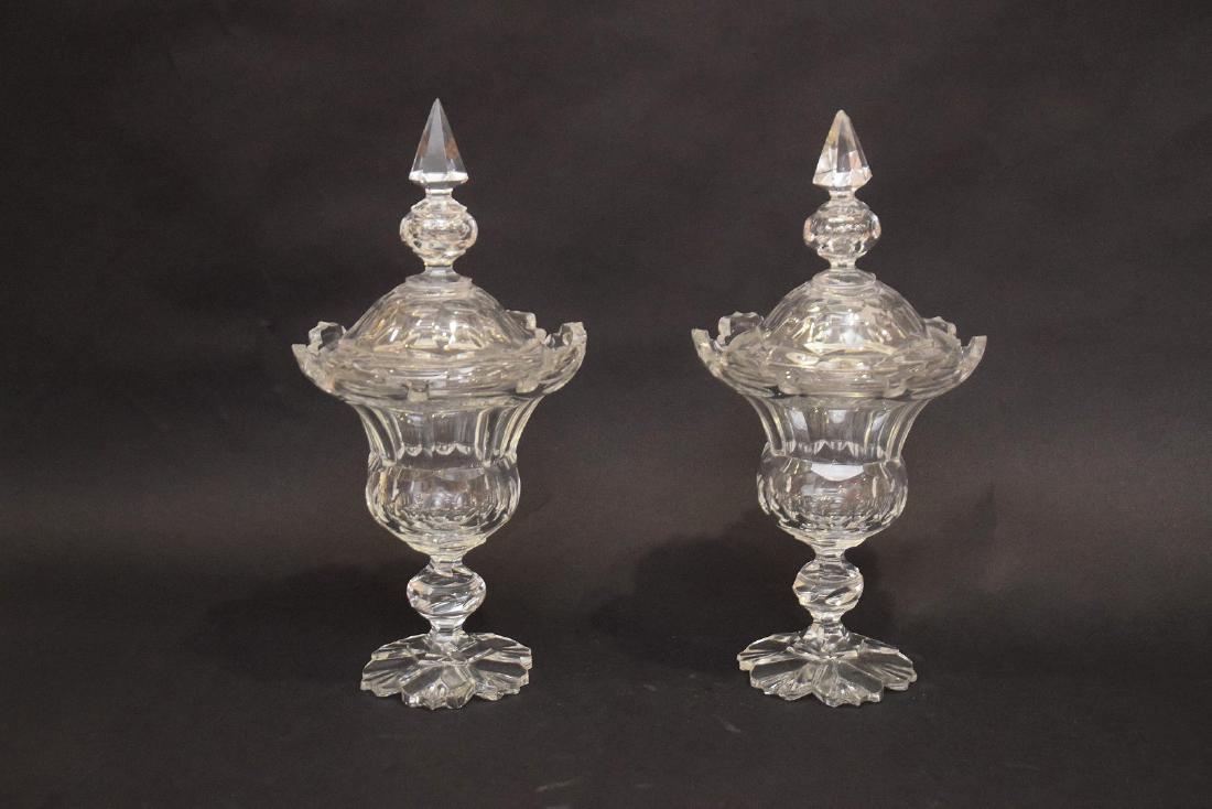 Pair covered polished glass panel compotes, 30"h (1 of 6)