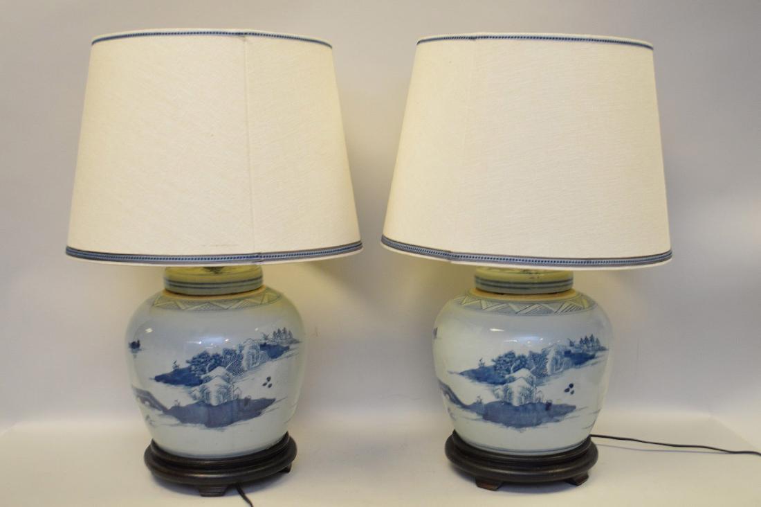 Pair 19th c. Canton ginger jars converted to lamps, (1 of 3)