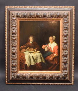 Cornelis Pietersz Bega (Holland 1631/32 - 1664) oil on: Cornelis Pietersz Bega (Holland 1631/32 - 1664) oil on panel, Interior , supper time, 9-1/8 x 11-3/8 inches