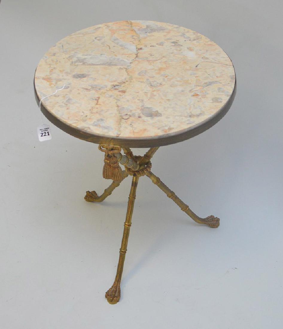 BRONZE BAMBOO FORM LAMP TABLE WITH BEIGE MARBLE TOP, (1 of 4)