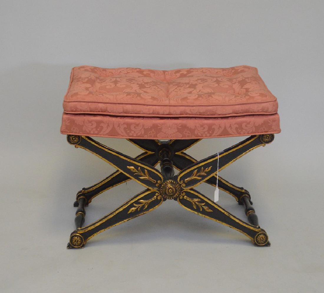 CARVED GILT WOOD AND EBONIZED BENCH WITH UPHOLSTERED (1 of 4)