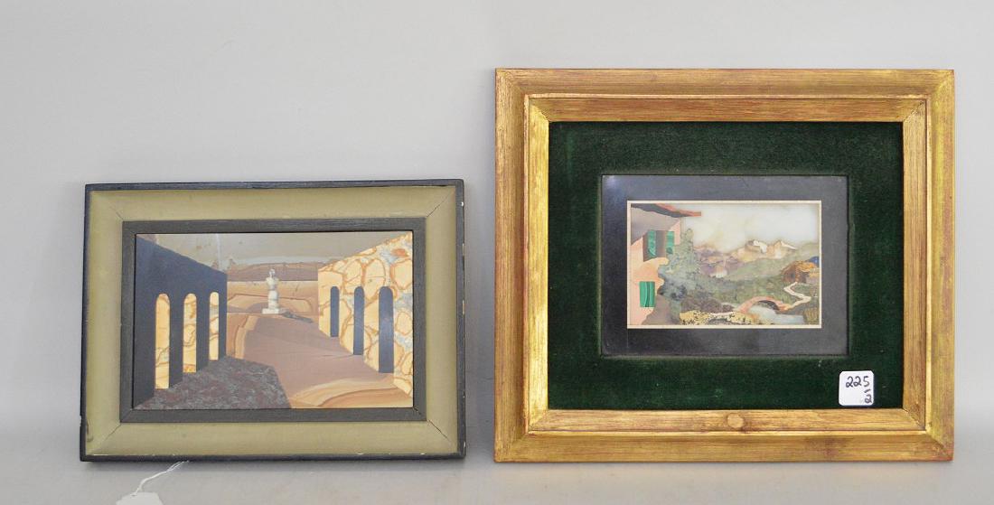 TWO FRAMED PIETRA DURA PLAQUES.  1 Mountain Landscape (1 of 5)