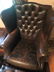 CHESTERFIELD BROWN LEATHER WING BACK CHAIR & OTTOMAN, - 3