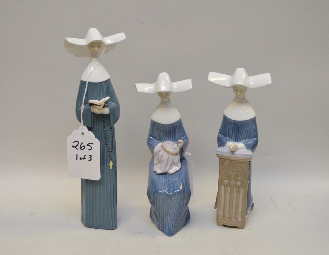 Lladro Spain Porcelain Sculptures #5500; #5502; #5501: Lladro Spain Porcelain Sculptures #5500; #5502; #5501 NUNS ALL in Good Condition with no visible damage or repairs