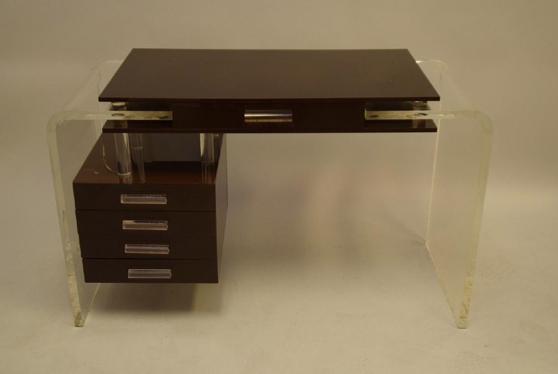 Lucite and brown acrylic modern desk, 30"h x 47"w x (1 of 7)
