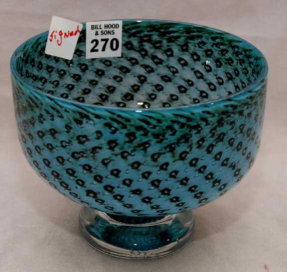 Signed Bertil Vallien- Kosta Boda paperweight gla: Signed Bertil Vallien- Kosta Boda paperweight glass bowl, 6" diam x 5"h