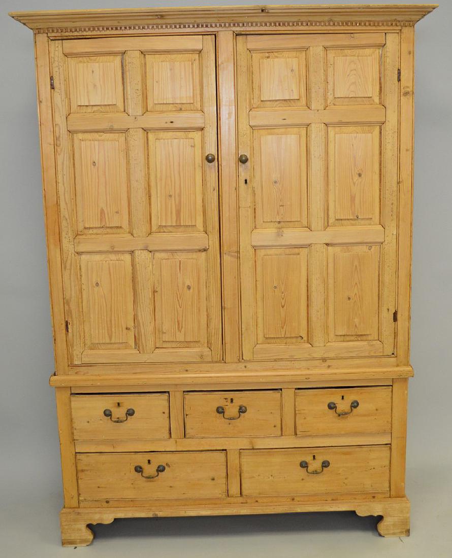 Antique pine armoire, raised panel doors over 5 drawers (1 of 7)