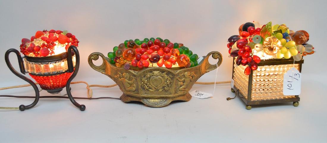 3 Czech lamps, glass fruit baskets, (1) gold metal (1 of 9)