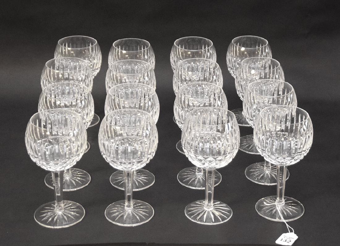 16 Waterford "Lismore" Wine Goblets. Condition: good: 16 Waterford "Lismore" Wine Goblets. Condition: good with no cracks chips or scratches. Ht. 7 1/2". Each stem is stamped Waterford of the bottom.