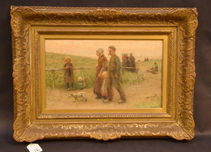 Bernardus Johannes Blommers (DUTCH, 1845–1914) oil on: Bernardus Johannes Blommers (DUTCH, 1845–1914) oil on canvas, DAY OF LEISURE, canvas size 19 x 11-3/4 inches
